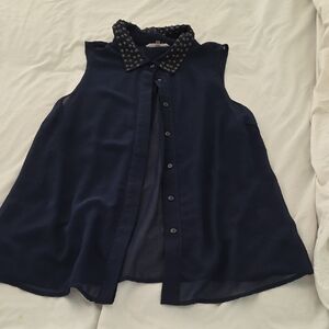 Sugarlips Navy Studded Collar Sleeveless Blouse